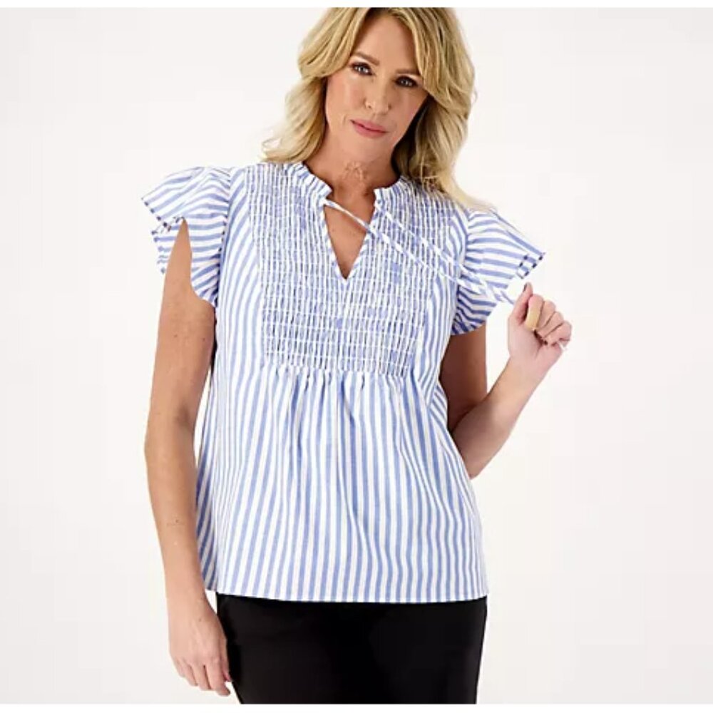 Candace Cameron Bure Blue and White Striped Top